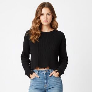Lovers + Friends Arielle Black Distressed Knit Sweater – Size Small